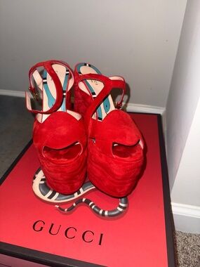 Gucci Red Suede Platform Sandals
